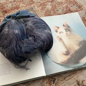 Vintage Blue Feathered Hat with blusher